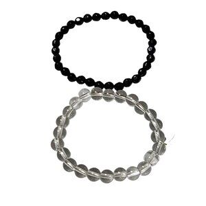Black Clear Beaded Stretch Bracelets Set Of 2 Jewelry Unisex